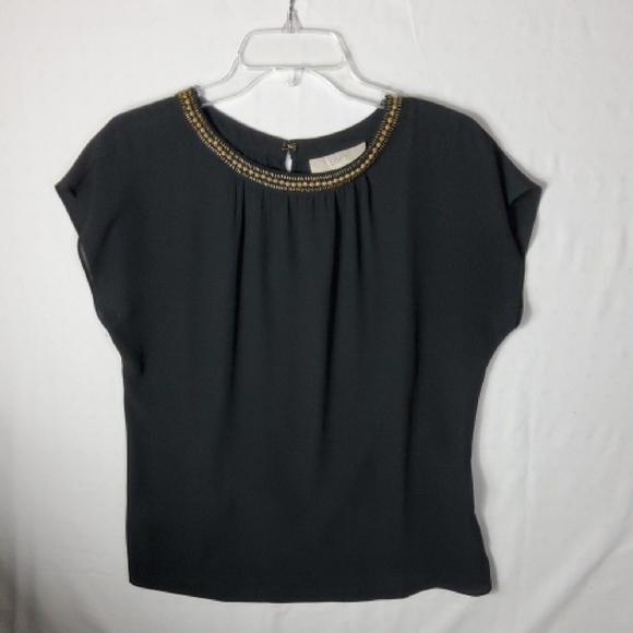 Loft Womens Blouse Size M Black With Beaded Neckline - Picture 1 of 7